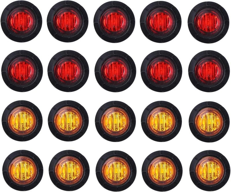 TMH 3/4 Inch Mount 10 pcs Amber + 10 pcs Red LED Clearance Bullet Side LED Marker Lights for Trailer Truck RV Car Bus Van (Pack of 20) - Image 1